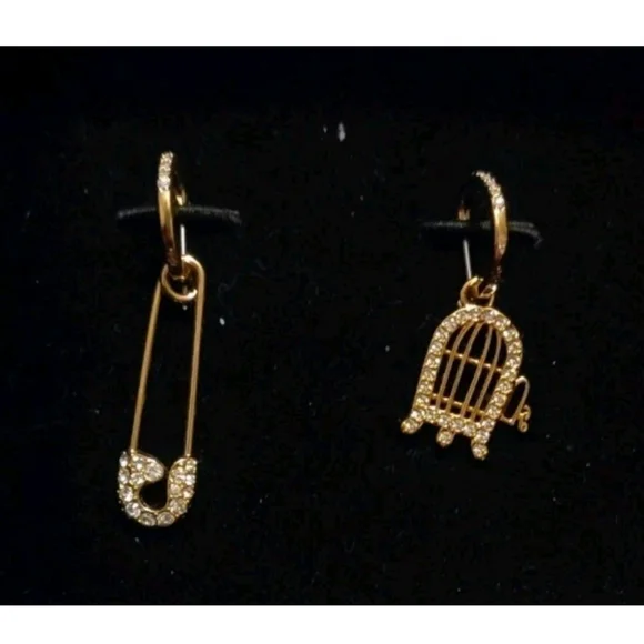 Swarovski Gold Safety Pin and Birdcage Earrings - Picture 1 of 4